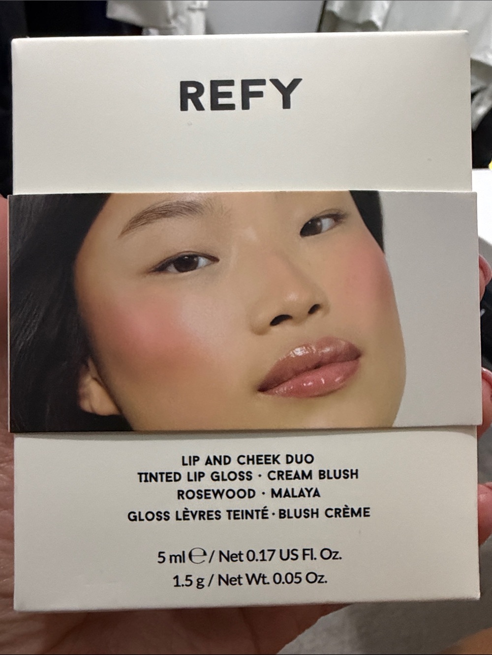 Refy Lip & Cheek Duo mini size: Tinted Lip Gloss & Cream Blush - Rosewood Malaya